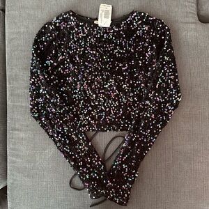 Elegant Black Sequin Crop Top